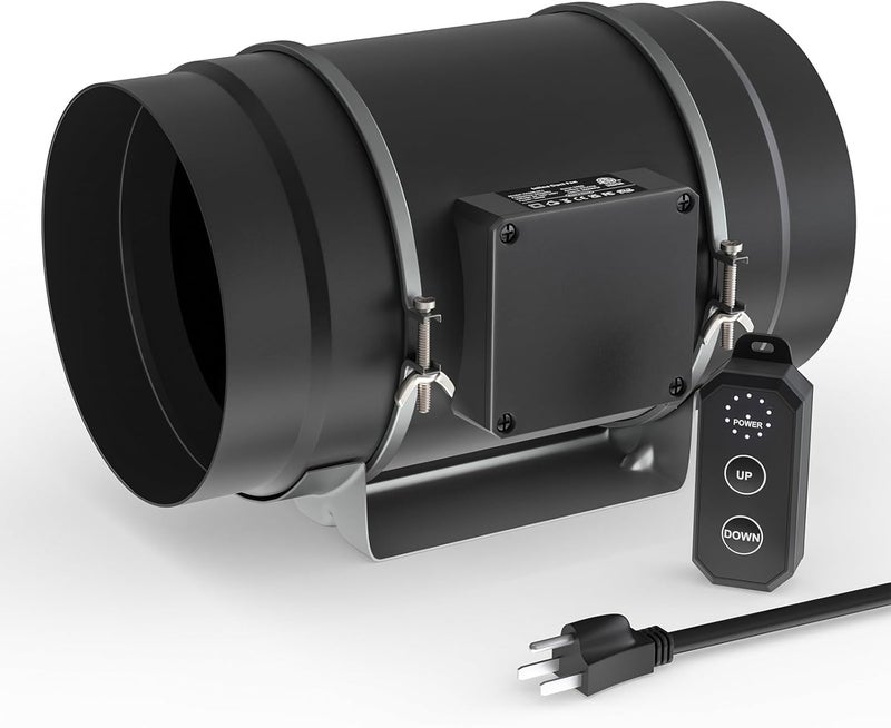 Toolazy Quiet 8" Inline Duct Fan 831 CFM Ventilation Exhaust Fan EC Motor and External Electronic 10-speed Controller for Heating Cooling Booster, Grow Tents, Hydroponics - Image 1